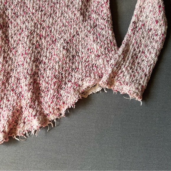 Free People Poppyseed Marled Knit Sheer Lace Back V Neck Pullover Sweater Sz L/G - Picture 9 of 13